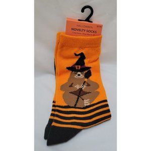 NWT Halloween Socks - Crew Socks Size 4 - 10 - Bear with Witches - BUNDLE READY